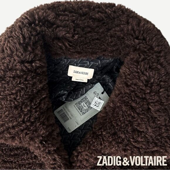 Zadig & Voltaire **NWT** Fred Soft Curly Sherpa Coat in Brown Land - Picture 7 of 7